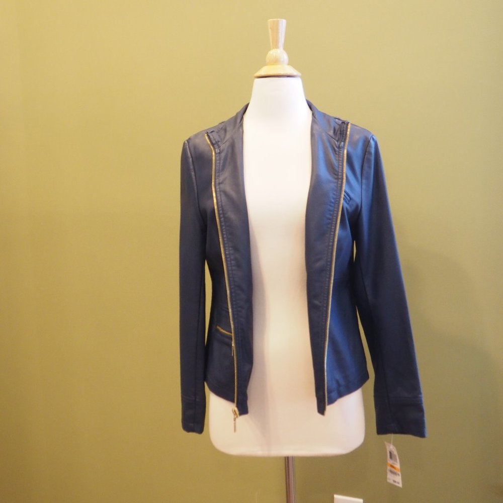 Navy Leather Jacket NWT